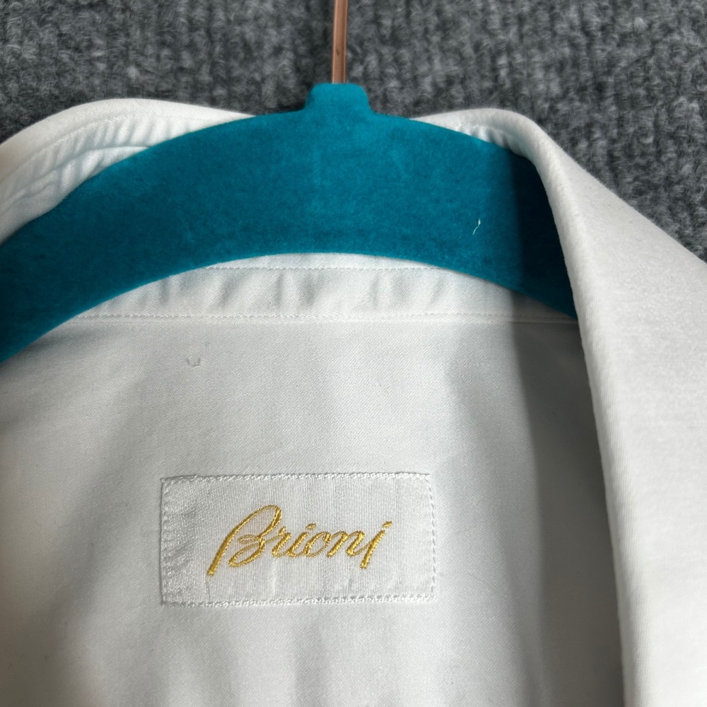 Brioni White Cotton Dress Shirt Mens 16.5 L French Cuff Made in Italy Luxury - Picture 3 of 7